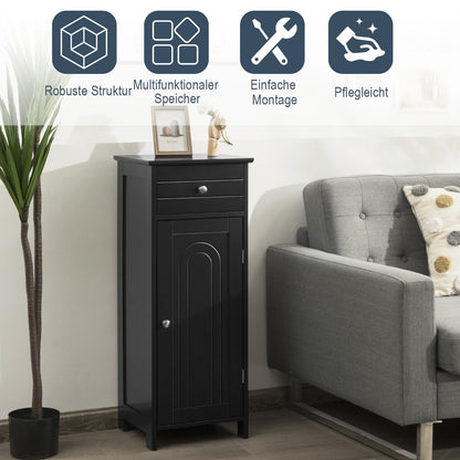 Costway Badezimmer-Bodenschrank freistehender Schrank mit 1 großen Schublade & 2 verstellbaren Regale  Schwarz