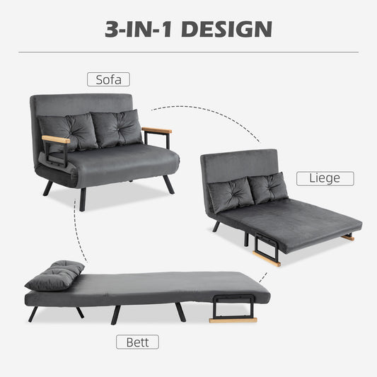 HOMCOM - Schlafsofa mit Bettkasten Couch mit Schlaffunktion Schlafcouch mit Samtoptik Rückenkissen 102 x 73 x 81 cm, Dunkelgrau