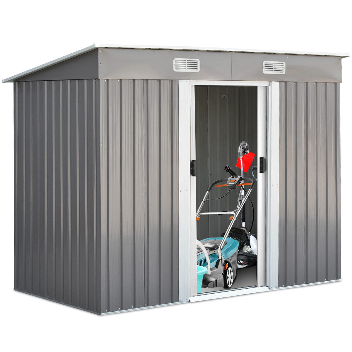Geräteschuppen, Gartenschrank Wetterfest, Gerätehaus metall,  mit 2 Schiebetüren, Outdoor Schrank, Costway, 3