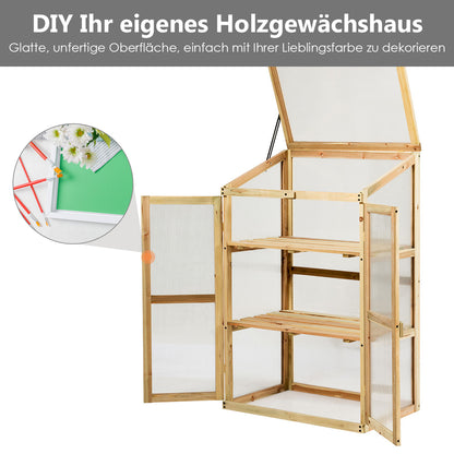 Gartenschrank, Pflanzenregal, Gewächshaus, Kaltgewächshaus, Kines Kaltgewächshaus, aus Holz, 3-Ebenen Schutz, Costway, 5