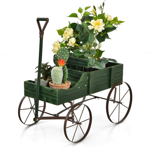 Blumenständer, Pflanzenregal, Holzwagen-Blumenkasten, dekorativer Blumenkasten mit Rädern, 62 x 34 x 60 cm, Grün, Costway