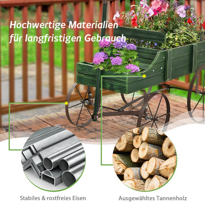 Blumenständer, Pflanzenregal, Holzwagen-Blumenkasten, dekorativer Blumenkasten mit Rädern, 62 x 34 x 60 cm, Grün, Costway, 5