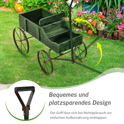 Blumenständer, Pflanzenregal, Holzwagen-Blumenkasten, dekorativer Blumenkasten mit Rädern, 62 x 34 x 60 cm, Grün, Costway, 6