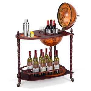 Flaschenregal, Weinregal mit Rollen, Globusbar aus Eukalyptusholz auf 3 Rollen zum Öffnen Heimbar, Costway