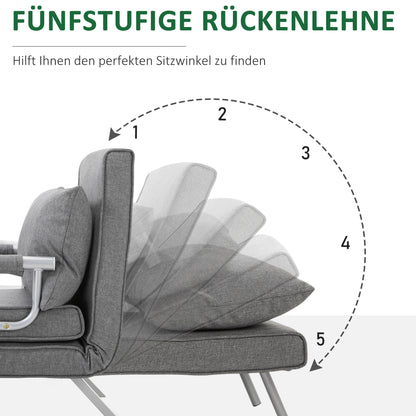 HOMCOM - Schlafsofa mit Armlehne 65x69x80cm  3-in-1 Schlafsessel, Gästebett, Chaiselongue, leinenartiges Polyester, Grau