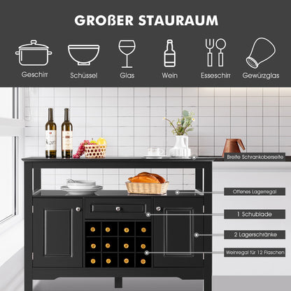 Sideboard, Weinregal, Flaschenregal, Modernes Esszimmerbuffet mit Weinregal und Schränken & Schublade, Schwarz, Costway, 1