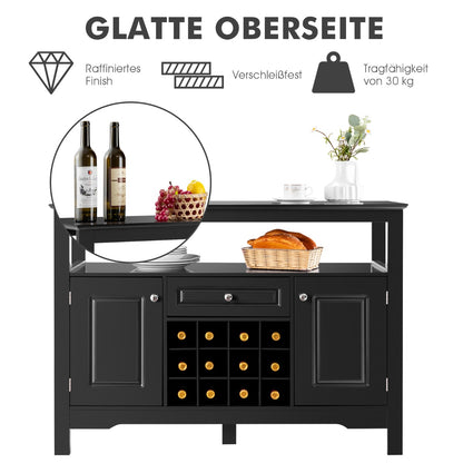 Sideboard, Weinregal, Flaschenregal, Modernes Esszimmerbuffet mit Weinregal und Schränken & Schublade, Schwarz, Costway, 2
