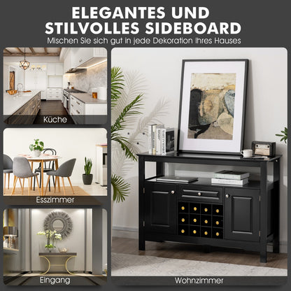 Sideboard, Weinregal, Flaschenregal, Modernes Esszimmerbuffet mit Weinregal und Schränken & Schublade, Schwarz, Costway, 4