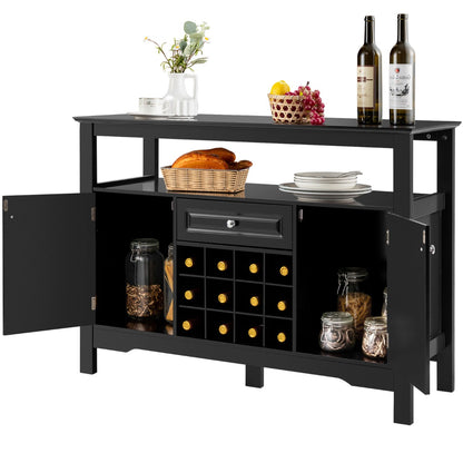 Sideboard, Weinregal, Flaschenregal, Modernes Esszimmerbuffet mit Weinregal und Schränken & Schublade, Schwarz, Costway