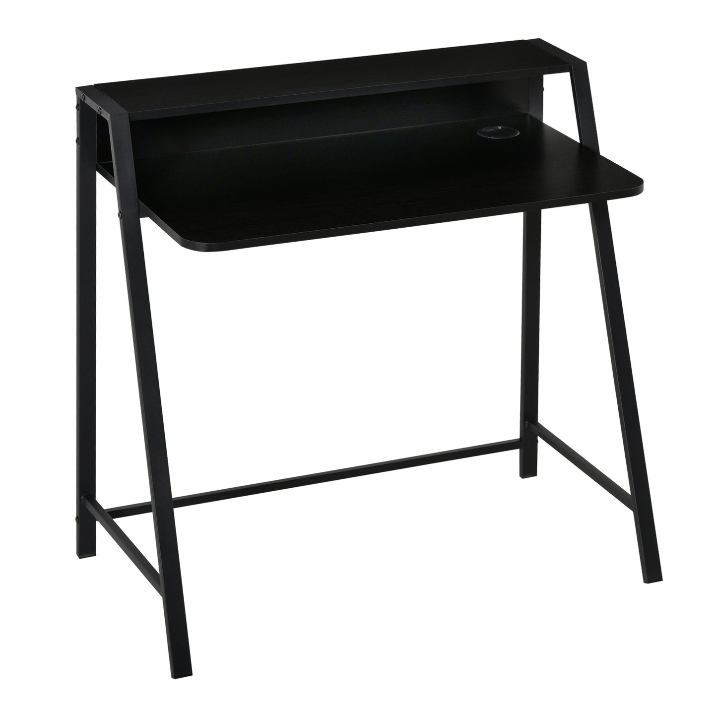 HOMCOM - Computertisch Stilvoller Schreibtisch mit Ablage & Kabelmanagement, Metall, Schwarz, 84x45x85cm