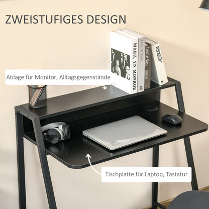 HOMCOM - Computertisch Stilvoller Schreibtisch mit Ablage & Kabelmanagement, Metall, Schwarz, 84x45x85cm