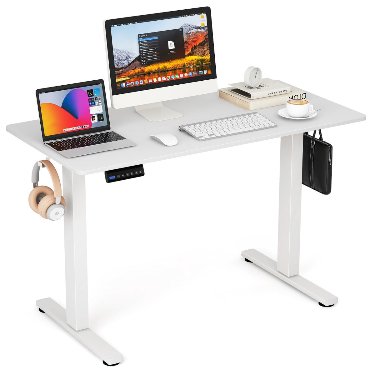 Costway - Höhenverstellbarer Schreibtisch 120 x 60 cm elektrischer Stehschreibtisch Rustikales Weiß