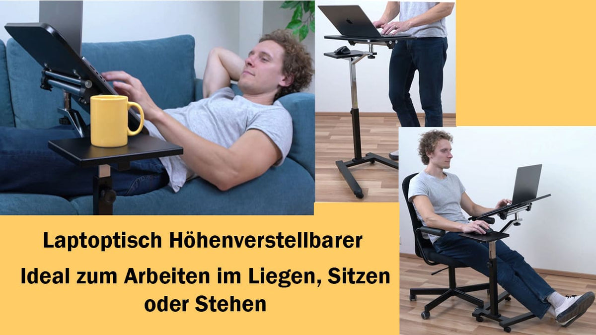 Tatkraft Joy – Laptoptisch fürs Bett, Laptoptisch Höhenverstellbar, mit Rollen