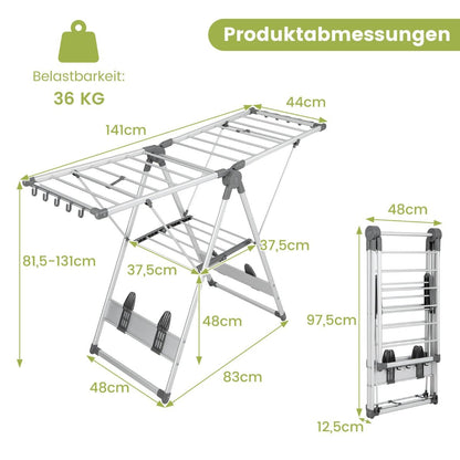 Wäscheständer klappbar, mit 5-stufiger Höhenverstellung, Wäscheständer platzsparend, Silber, Costway, 8