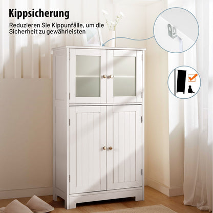 Badezimmerschrank, 4-Türiger Freistehender Aufbewahrungsschrank mit Glastüren, Weiß, Costway, 2