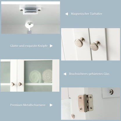 Badezimmerschrank, 4-Türiger Freistehender Aufbewahrungsschrank mit Glastüren, Weiß, Costway, 6