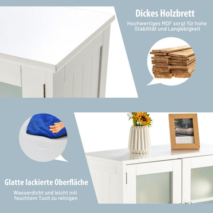Badezimmerschrank, 4-Türiger Freistehender Aufbewahrungsschrank mit Glastüren, Weiß, Costway, 5