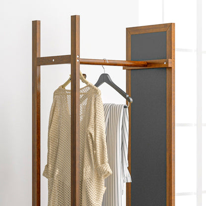 Standspiegel, Garderobe mit Spiegel, Kleiderständer Holz, Ganzkörperspiegel, Kleiderständer auf rollen, 3 Ebenen, Kiefernholz, HOMCOM, 8