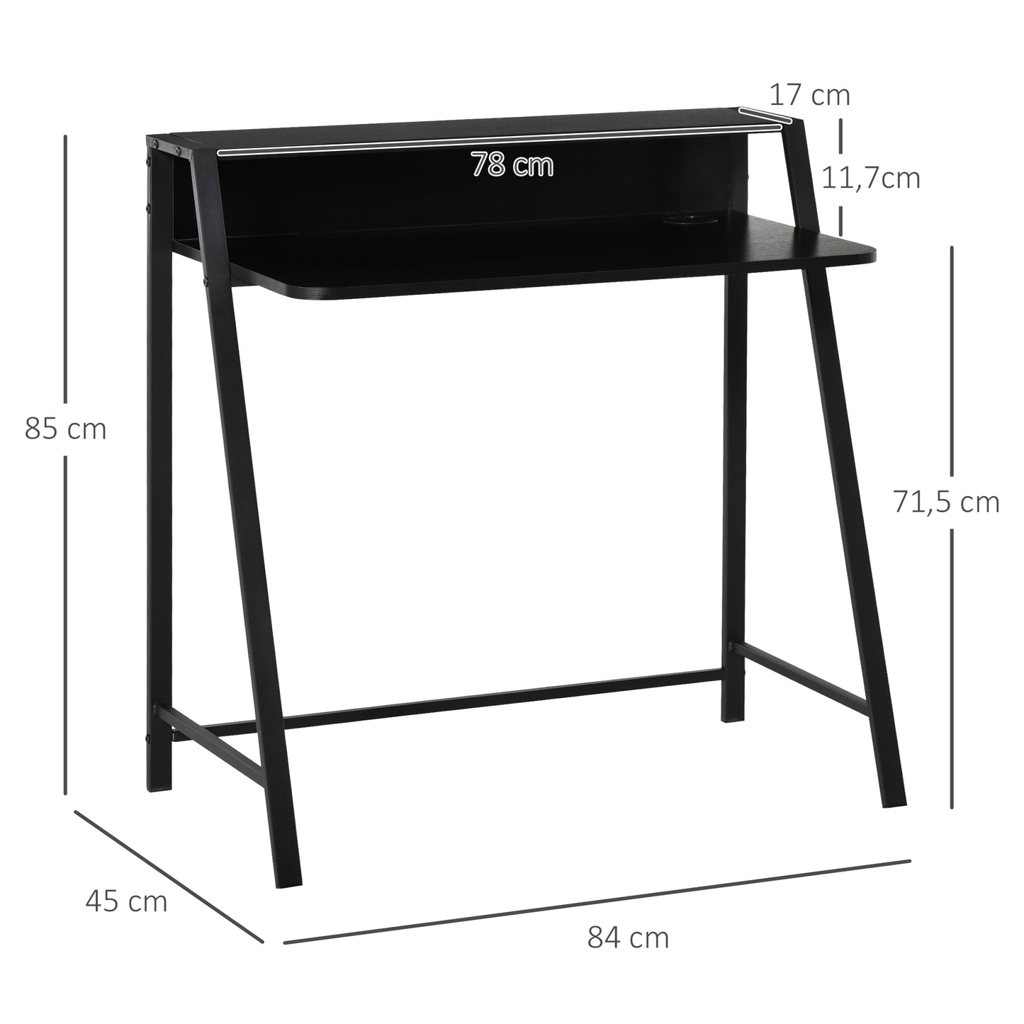 HOMCOM - Computertisch Stilvoller Schreibtisch mit Ablage & Kabelmanagement, Metall, Schwarz, 84x45x85cm
