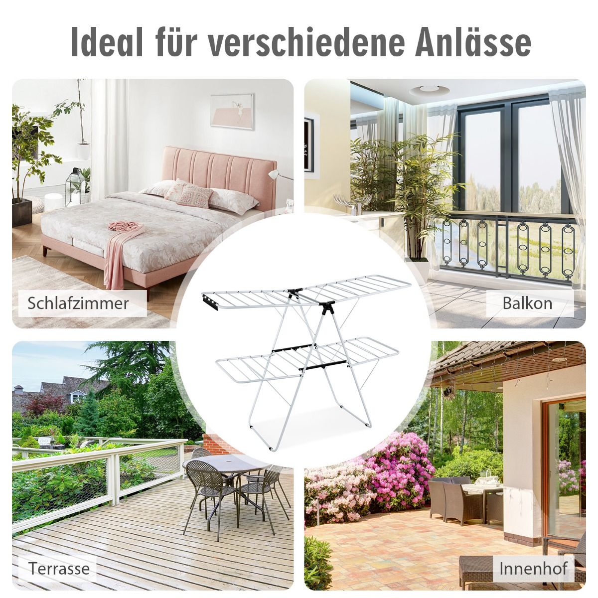 Wäscheständer klappbar, 2-Stufiger, Wäscheständer platzsparend, mit Höhenverstellbaren Flügeln,Wäscheständer balkon, Weiß, Costway, 2