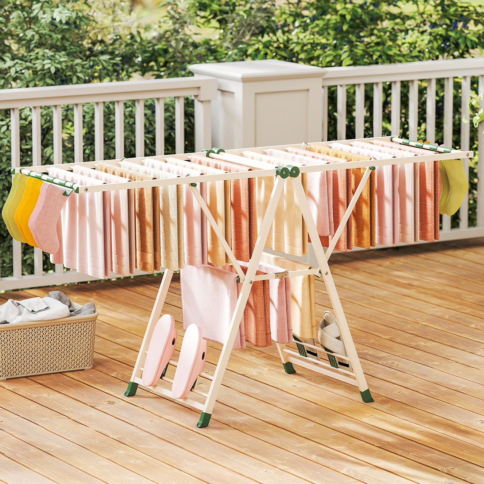 Wäscheständer Platzsparend, Wäscheständer Klappbar, Höhenverstellbare Flügeln Wäschetrockner, Beige, Costway, 1